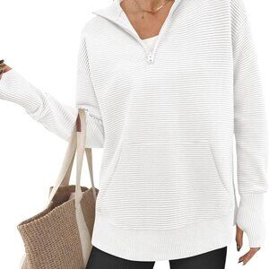 Sweaters for Women Fall Winter Clothes 2025 Pocket Quarter Zip Pullover V Neck L